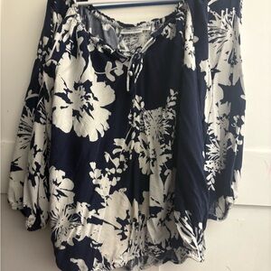 Navy and White Floral Blouse